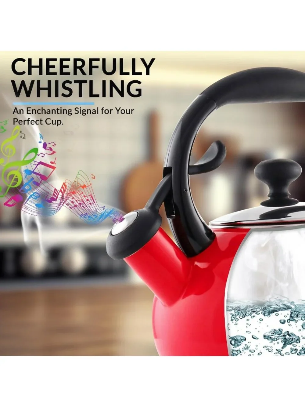 Red Whistling Tea kettle 1.8 QT  Premium Enamel on Carbon Steel Stovetop Pot